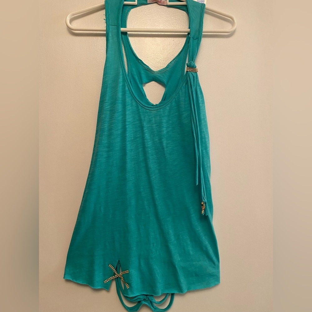 Tank top, teal, cut out open back